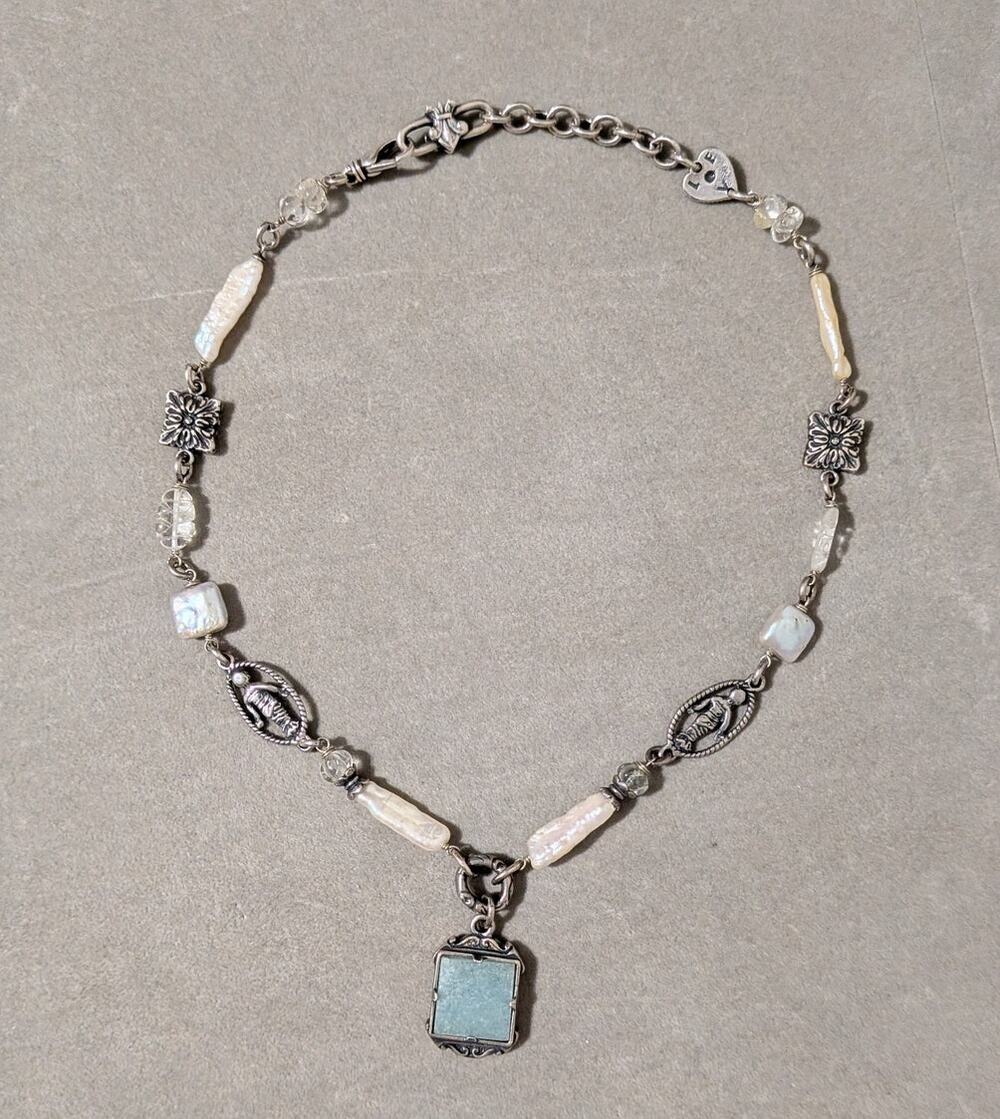 Vintage Alana Leigh Signed .925 Sterling Silver Biwa Pearl Mummy Necklace